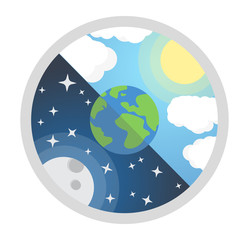 Vector illustration of day and night. Day night concept, sun and moon, day night icon
