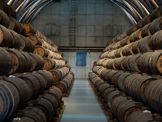 Old rum/whiskey barrels stored away while maturing