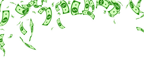 American dollar notes falling. Random USD bills on