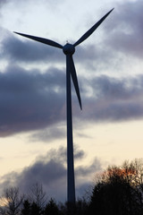 epic autumn sky and green energy, windmills silhouettes