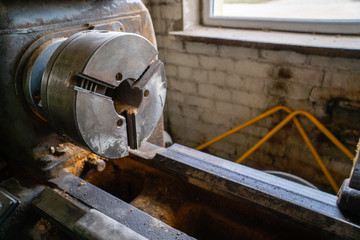 Close up of lathe machine