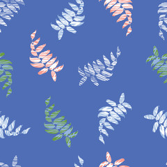 Vector blue seamless pattern with leaves. Suitable for textile, gift wrap and wallpaper.