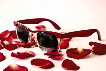 burgundy wine-colored rose petals sunglasses