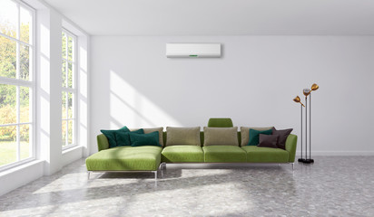 large luxury modern bright interiors with air conditioning illustration 3D rendering