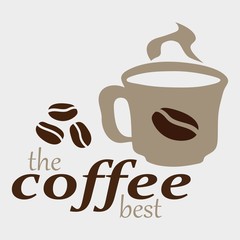 logo light brown cup of coffee, with the signature best coffee on a light background