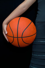 The hand holding the basketball