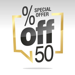 50 percent off sale gold black white isolated sticker icon