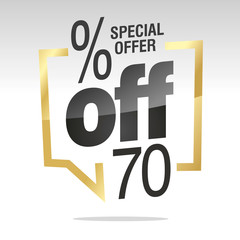 70 percent off sale gold black white isolated sticker icon