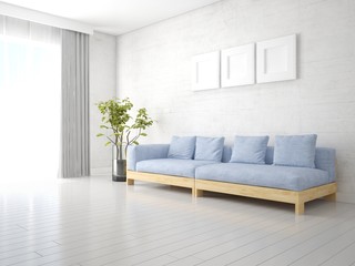 Mockup perfect living room with original sofa and light hipster backdrop.