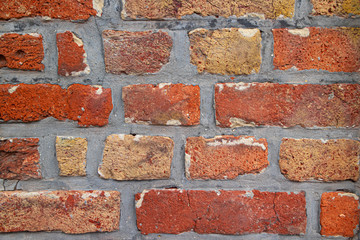Obraz premium Brick wall of red color, closeup of masonry. Textured background.