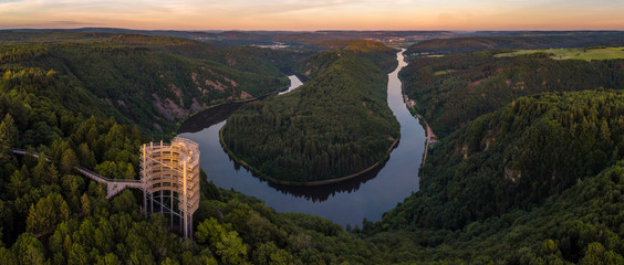 The Saar Loop at the viewpoint Cloef at Orscholz near Mettlach in Germany. - obrazy, fototapety, plakaty