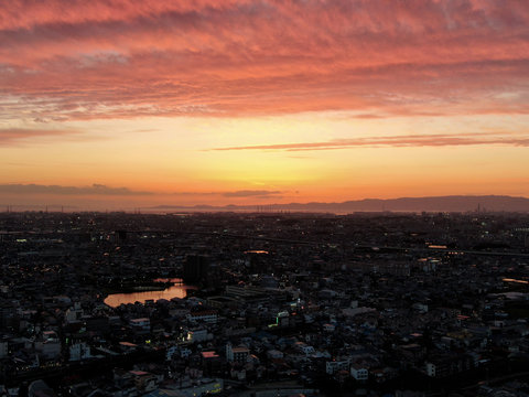 Sunset view from around Kitanoda aerial view © jin1305