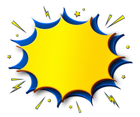 Comics background. Cartoon poster in pop art style with yellow-blue speech bubbles with halftone and sound effects. Funny colorful banner with place for text on white backdrop