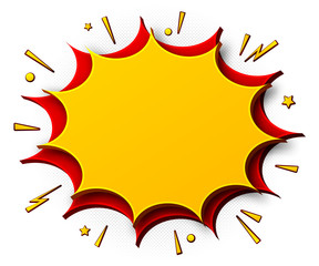 Comics background. Cartoon poster in pop art style with yellow-red speech bubbles with sound effects. Funny colorful banner with place for text on white backdrop