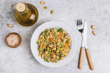 Quinoa salad with chickpeas, healthy vegan food, dieting, clean eating, vitamin and protein snack