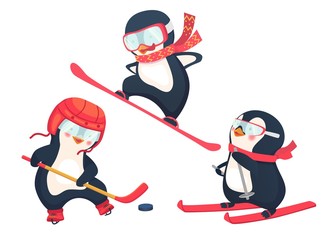 active penguins in winter concept