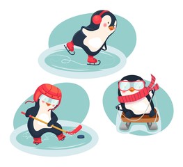 active penguins in winter concept