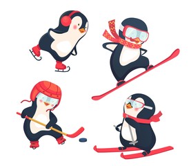 active penguins in winter concept