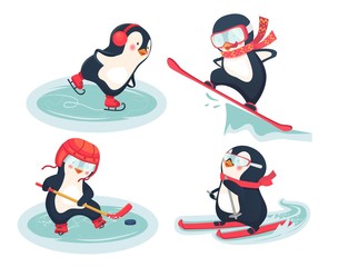 active penguins in winter concept