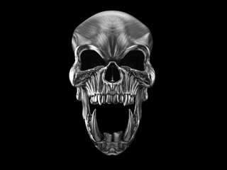 Screaming metal orc skull with huge lower teeth