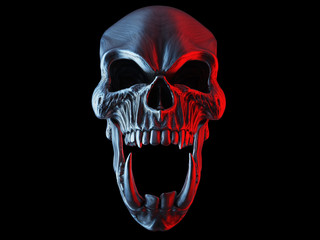Screaming demon skull - contrast red and blue lighting