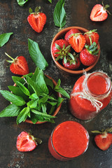 Strawberry mint smoothie. Healthy detox drink. Super Food Eco smoothie. Keto diet. Vegan diet