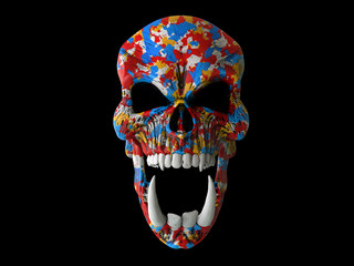 Colorful orc skull with white teeth