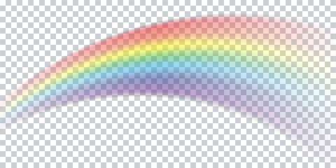 Colorful realistic multicolored rainbow. Natural arcuate phenomenon in the sky. Vector Illustration