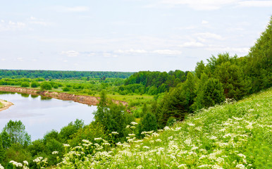Fototapeta na wymiar The view from the bank of the river in Vetluga. Kostroma region.