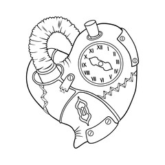 Heart in the style of steampunk. Black and white coloring