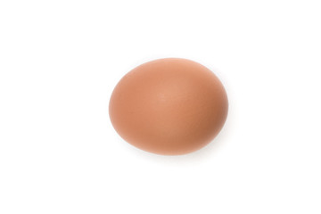 Single brown chicken egg isolated on white. Top view