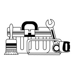 tools set collection workshop icons cartoon in black and white