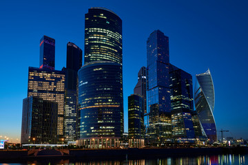 Moscow. Business Center "Moscow City" after sunset