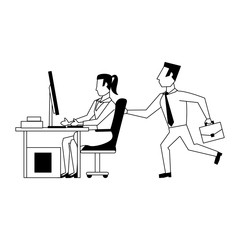 business people avatars cartoon characters in black and white