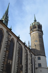 Fototapeta na wymiar Towers of Castle Church, Wittenberg