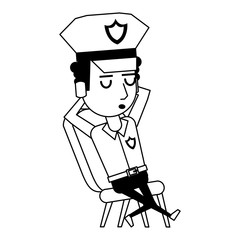 policeman working avatar cartoon character in black and white