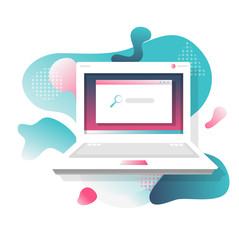 search computer icon flat with fluid shapes background vector design.