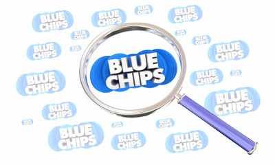 Blue Chips Top Priority Company Goal Magnifying Glass Search 3d Illustration