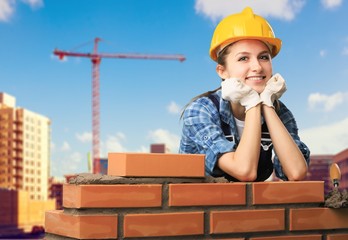 Beautiful girl in a helme.