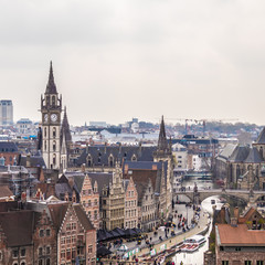 Ghent, Belgium - APRIL 6, 2019: View from the top of the city Ghent