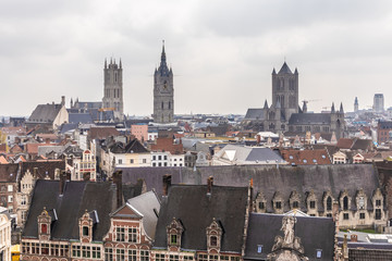 Fototapeta premium Ghent, Belgium - APRIL 6, 2019: View from the top of the city Ghent