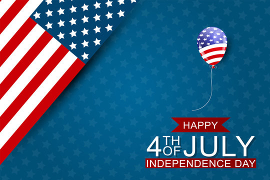 4th of July United States national Independence Day celebration background with American flag and a balloon. Vector illustration.
