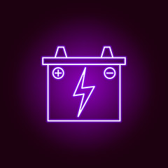 battery car outline icon in neon style. Elements of car repair illustration in neon style icon. Signs and symbols can be used for web, logo, mobile app, UI, UX
