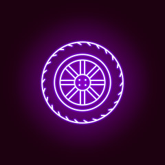 tire car outline icon in neon style. Elements of car repair illustration in neon style icon. Signs and symbols can be used for web, logo, mobile app, UI, UX