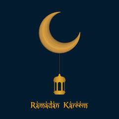 Ramadam Kareem poster with a moon and a lantern - Vector