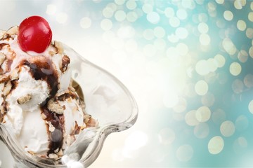Tasty ,sweet Ice Cream  in cup on background