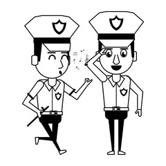 policemen working avatar cartoon character in black and white