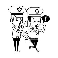 policemen working avatar cartoon character in black and white
