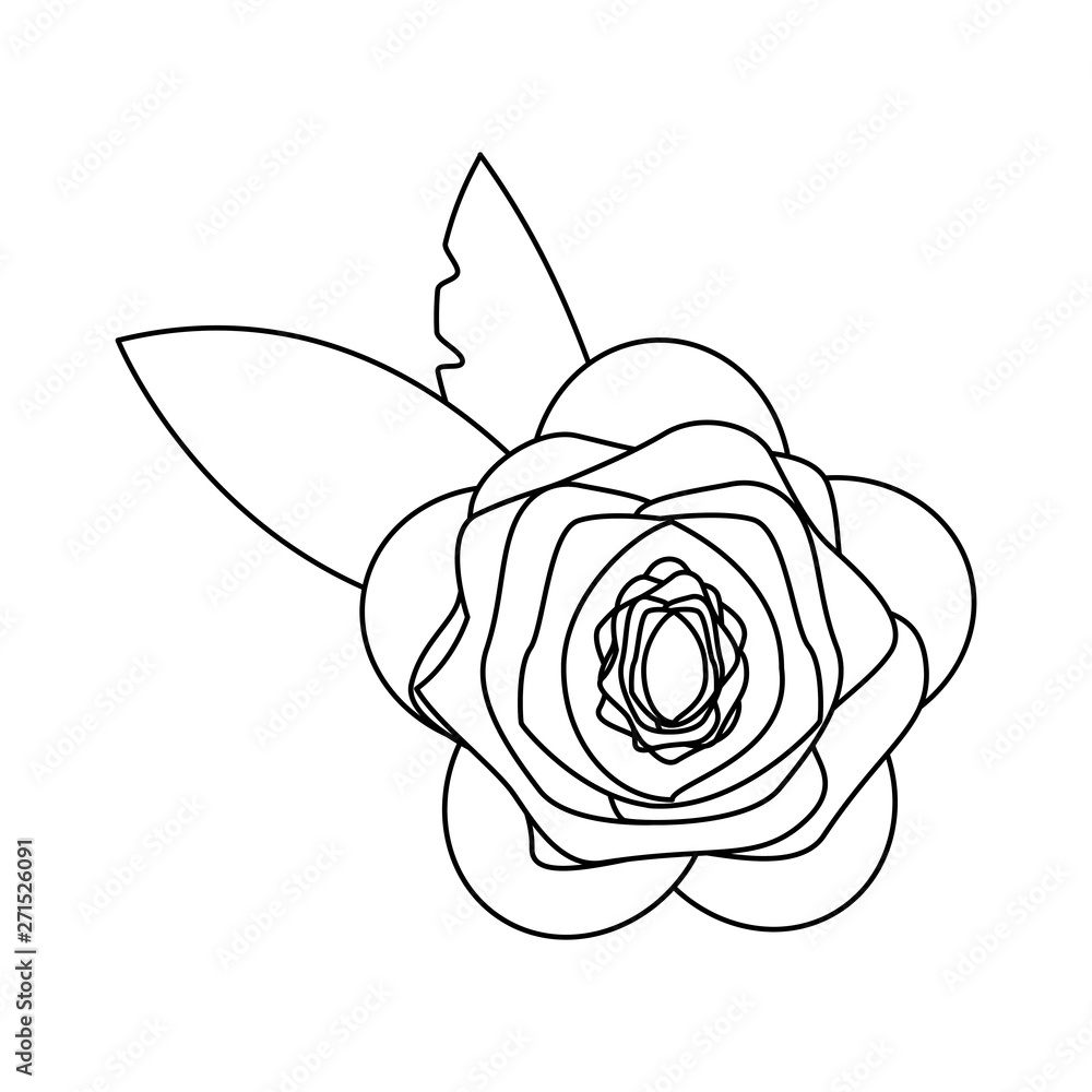 Poster flower with leaves icon cartoon in black and white