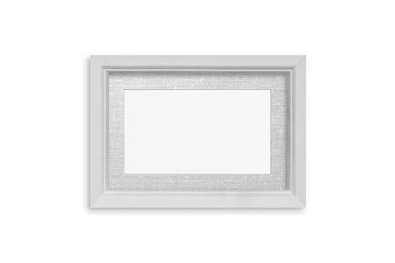 Photo frame, blank realistic framework with decorative textile background, interior decor mock up